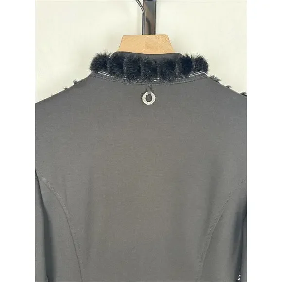 Save the Queen Italy Faux Leather Jacket Womens Medium Black Faux Fur Geometric - Picture 8 of 13